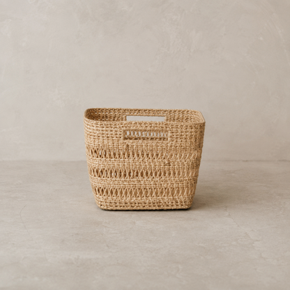 Small Woven Rattan Cube Storage Basket handcrafted from natural rattan with open weave detail and square cube shape. — for Carpe Diem Dream