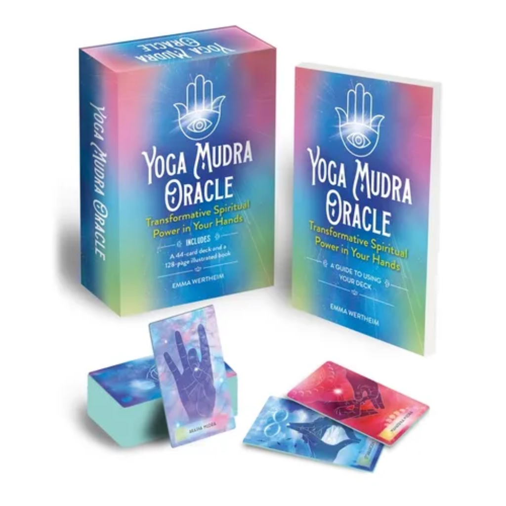 Yoga Mudra Oracle boxed card deck set with 44 cards and a 128-page illustrated guidebook by Emma Wertheim and Stephen Denham. — for Carpe Diem Dream