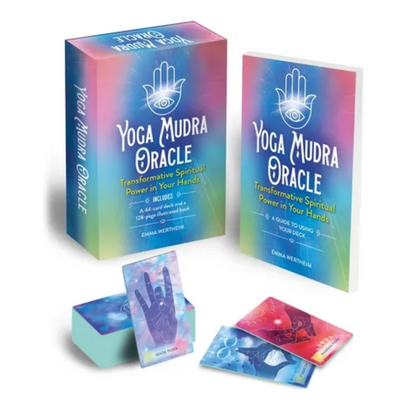 Yoga Mudra Oracle boxed card deck set with 44 cards and a 128-page illustrated guidebook by Emma Wertheim and Stephen Denham. — for Carpe Diem Dream