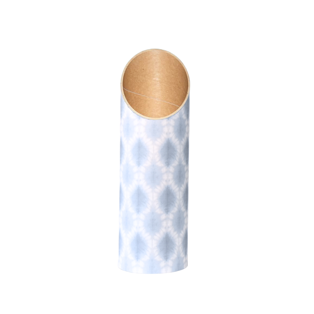 Light blue and white patterned yoga storage tube shown alone on a white background. — for Carpe Diem Dream