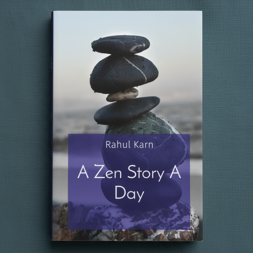 Close-up view of A Zen Story a Day by Rahul Karn highlighting the balanced stone artwork and calming Zen-inspired cover design. — for Carpe Diem Dream