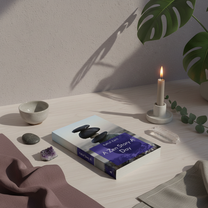 A Zen Story A Day by Rahul Karn displayed with crystals, candlelight, and soft textiles in a peaceful mindfulness-inspired ritual setting. — for Carpe Diem Dream
